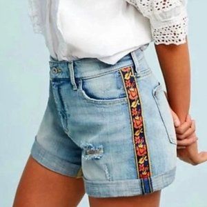 Anthropologie Pilcro Floral Stripe Slim Boyfriend Denim Short